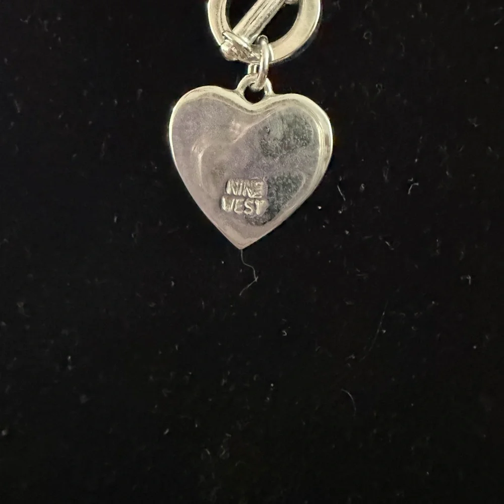 Black Braided Leather Necklace with Silver Heart Pendant By Nine West